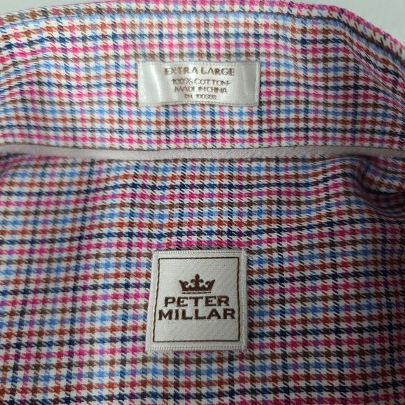 Peter Millar Red White Blue Houndstooth Check Long Sleeve Shirt Button Down XL - Picture 4 of 4